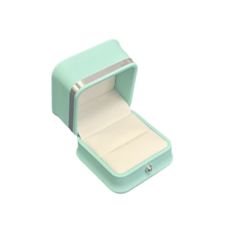 Ring Box, Silver Striped with Curved Features - Mint with White Interior - 65 x 65 x 45mm