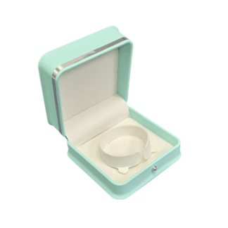 Bangle Box, Silver Striped with Curved Features - Mint with White Interior - 93 x 95 x 50mm