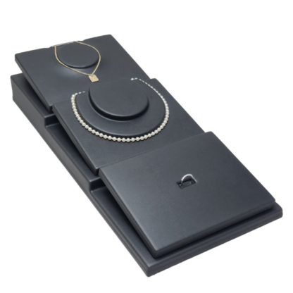 Black Leatherette Wave Display Tray for 2 Necklaces 205 x 165mm - Image 4