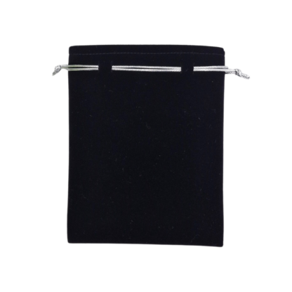 Black Suede Large Jewellery Bag, Shiny Silver Cord 120 x 90mm