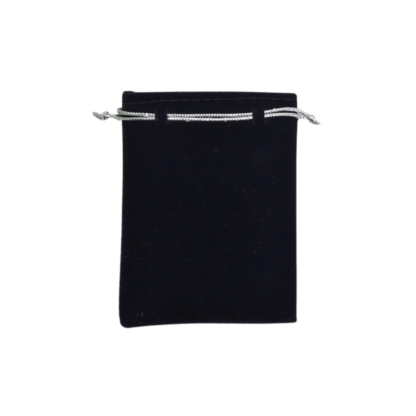 Black Suede Medium Jewellery Bag - Shiny Silver Cord 100 x 80mm