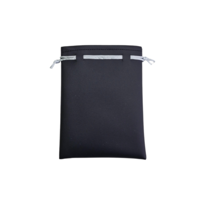 Black Leatherette Medium Jewellery Bag - Dull Silver Cord 100 x 80mm