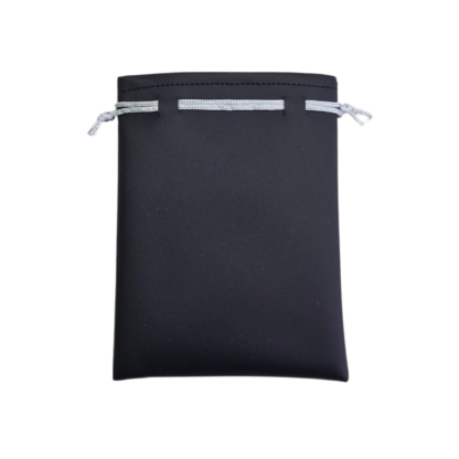 Black Leatherette Large Jewellery Bag, Dull Silver Cord 120 x 90mm