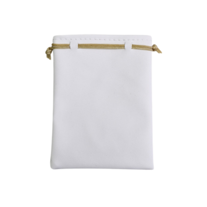 White Leatherette Large Jewellery Bag, Dull Gold Cord 120 x 90mm