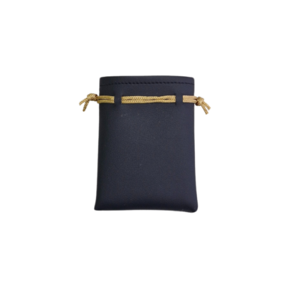 Black Leatherette Small Jewellery Bag, Dull Gold Cord 80 x 60mm