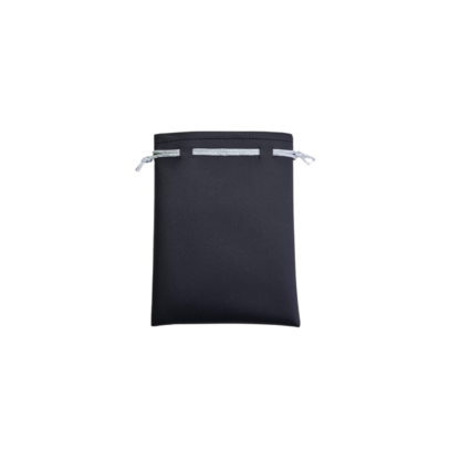 Black Leatherette Small Jewellery Bag, Dull Silver Cord 80 x 60mm