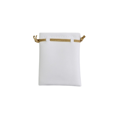 White Leatherette Small Jewellery Bag, Dull Gold Cord 80 x 60mm