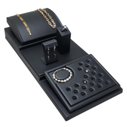 Black Leatherette Wave Display Series 3-Tier Base with Locator Positions 235x525mm - Image 9