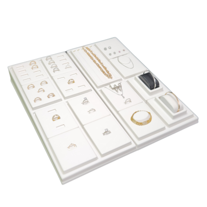 Ostendo Range Tray Module 100 x 120mm in White Leatherette for holding a Ring, Pendant, Earring Set - Image 3