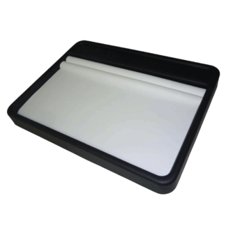 Black & White Leatherette Serving Tray with Branding Plaque and Ring Roll at the Top 257 x 198 x 25mm
