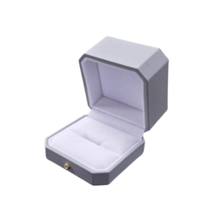Luxury Octagon 1 Slot Ring Box - Grey Leatherette with White Suede interior