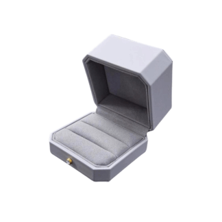 Luxury Octagon 2 Slot Ring Box - Grey Leatherette with Grey Suede interior