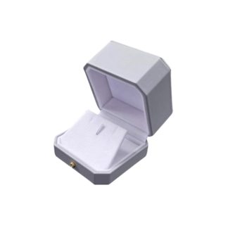 Luxury Octagon Pendant/Earring Box - Grey Leatherette with White Suede interior