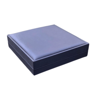 Classic Cushioned Top Necklace Box in Metallic Blue with Black Interior