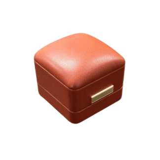 Classic Round Top Ring Box in Red Brown with Brown & Champagne Interior